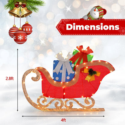 4 FT Long Christmas Sleigh Decoration with 94 Pre-lit Warm Bright LED Lights, Multicolor
