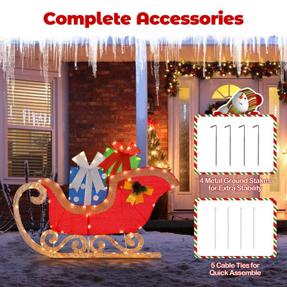 4 FT Long Christmas Sleigh Decoration with 94 Pre-lit Warm Bright LED Lights, Multicolor