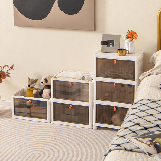 6-Tier Stackable Plastic Storage Bins with Lids and Doors, White Shoe Racks & Storage Benches White at Gallery Canada