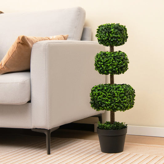 35 Inch Artificial Boxwood Topiary Ball Tree, Cement-Filled Pot, Green Faux Plants Green at Gallery Canada