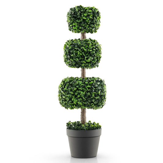 35 Inch Artificial Boxwood Topiary Ball Tree with Cement-filled Pot, Green
