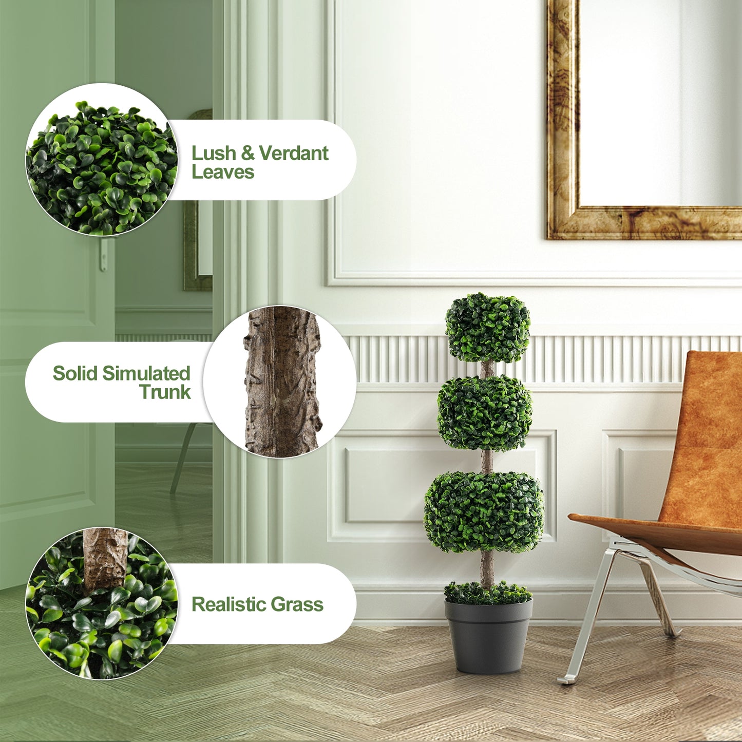 35 Inch Artificial Boxwood Topiary Ball Tree, Cement-Filled Pot, Green Faux Plants at Gallery Canada
