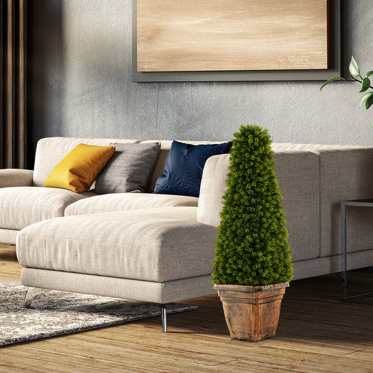 3 Feet Artificial Boxwood Topiary Tree, Cement Flowerpot, Green Faux Plants Green at Gallery Canada