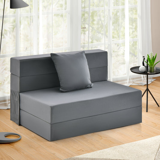 6 Inch Tri-fold Sofa Bed Folding Mattress with Pillow, Dark Gray Floor Chairs Dark Gray at Gallery Canada
