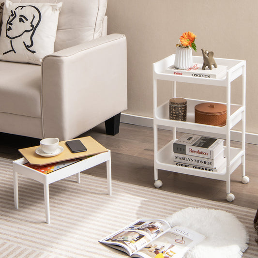 3/4 Tier Utility Rolling Cart, Detachable Tray Top, Locking Wheels, White Kitchen Islands & Carts White at Gallery Canada