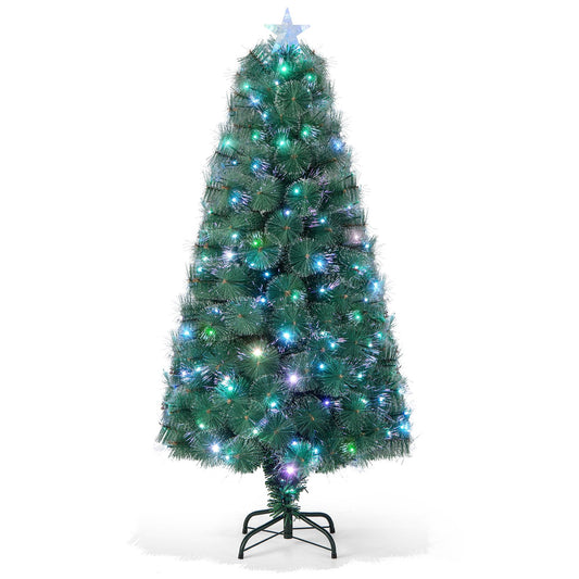 5/6/7 FT Pre-Lit Fiber Optic Christmas Tree with 148/185/226 Multi-Color LED Lights and Top Star Light-5 ft, Green