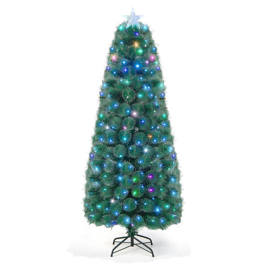 5/6/7 FT Pre-Lit Fiber Optic Christmas Tree with 148/185/226 Multi-Color LED Lights and Top Star Light-7 ft, Green at Gallery Canada