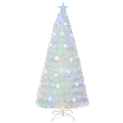 5/6/7 Feet Pre-Lit White Artificial Christmas Tree with Iridescent Leaves-6 ft, White
