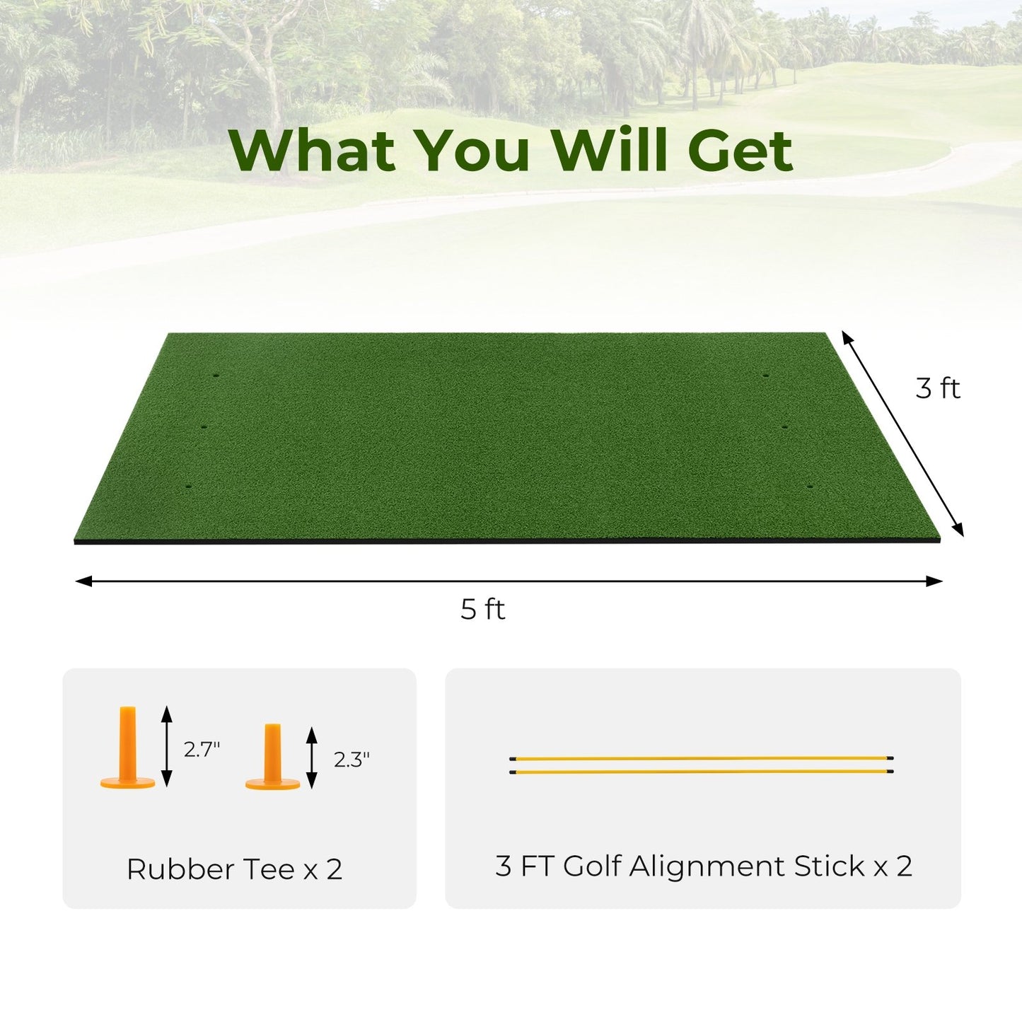 5 x 3 ft Artificial Turf Grass Practice Mat for Indoors and Outdoors-32mm, Green