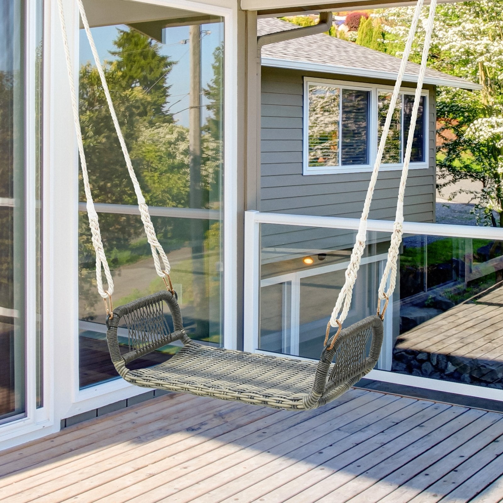 Wicker Porch Swing Seat with Cozy Armrests, Gray at Gallery Canada