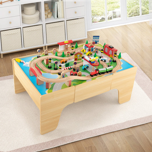 84-Piece Wooden Train Set, Reversible Detachable Tabletop Learning Toys Options at Gallery Canada