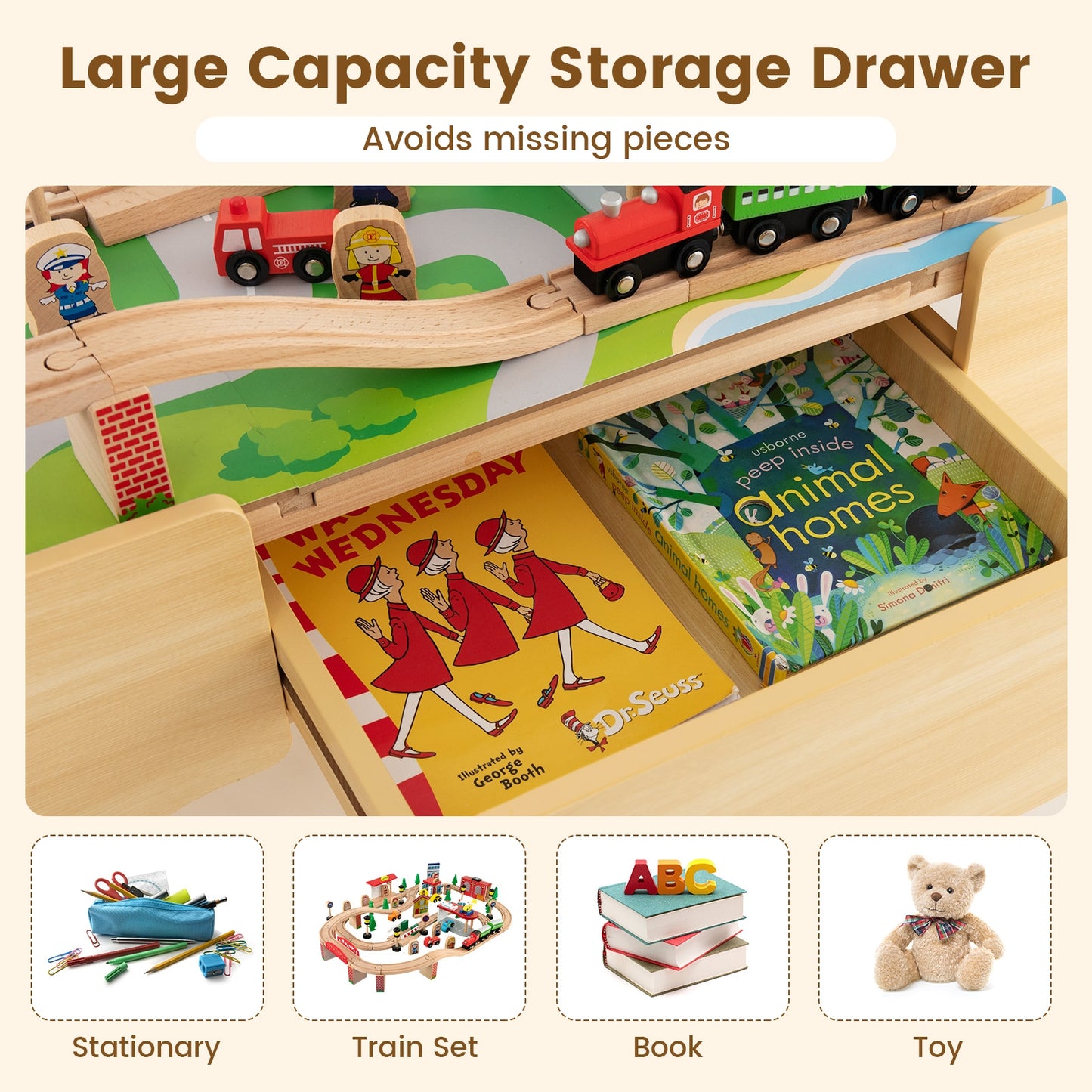 84-Piece Wooden Train Set, Reversible Detachable Tabletop Learning Toys at Gallery Canada