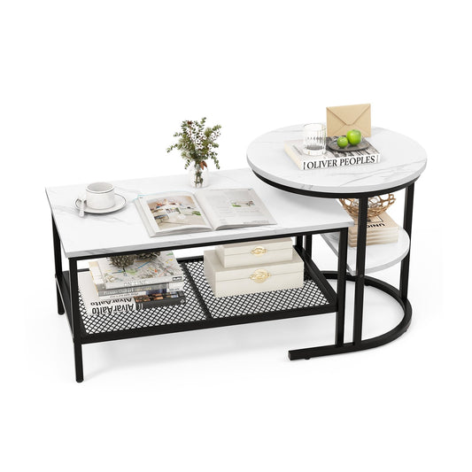 Set of 2 Nesting Coffee Table with Extra Storage Shelf for Living Room, Black at Gallery Canada