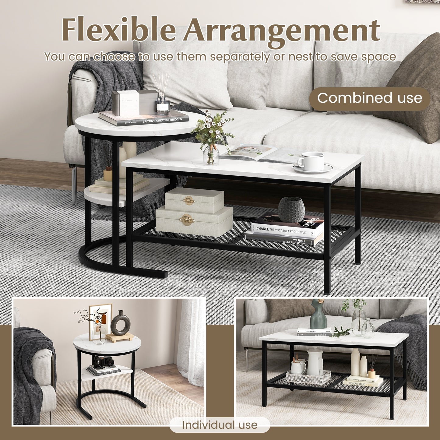 Nesting Coffee Table Set, 2-Piece, With Storage Shelf, Black Coffee Tables at Gallery Canada