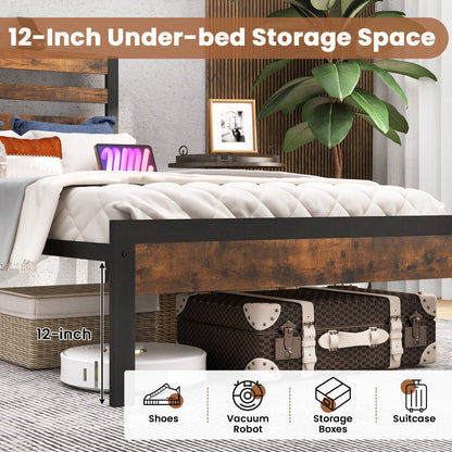 Full/Queen Size Bed Frame with Charging Station and Storage Headboard-Twin Size