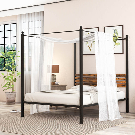 Queen Size Canopy Bed Frame With Under Bed Storage