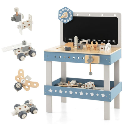 Kids Play Tool Workbench Set with 61 Pcs Tool and Parts Set, Blue
