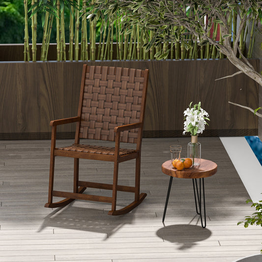 Patio Wood Rocking Chair, PU Seat, Rubber Wood Frame, Brown Patio Rocking Chairs & Gliders Brown at Gallery Canada