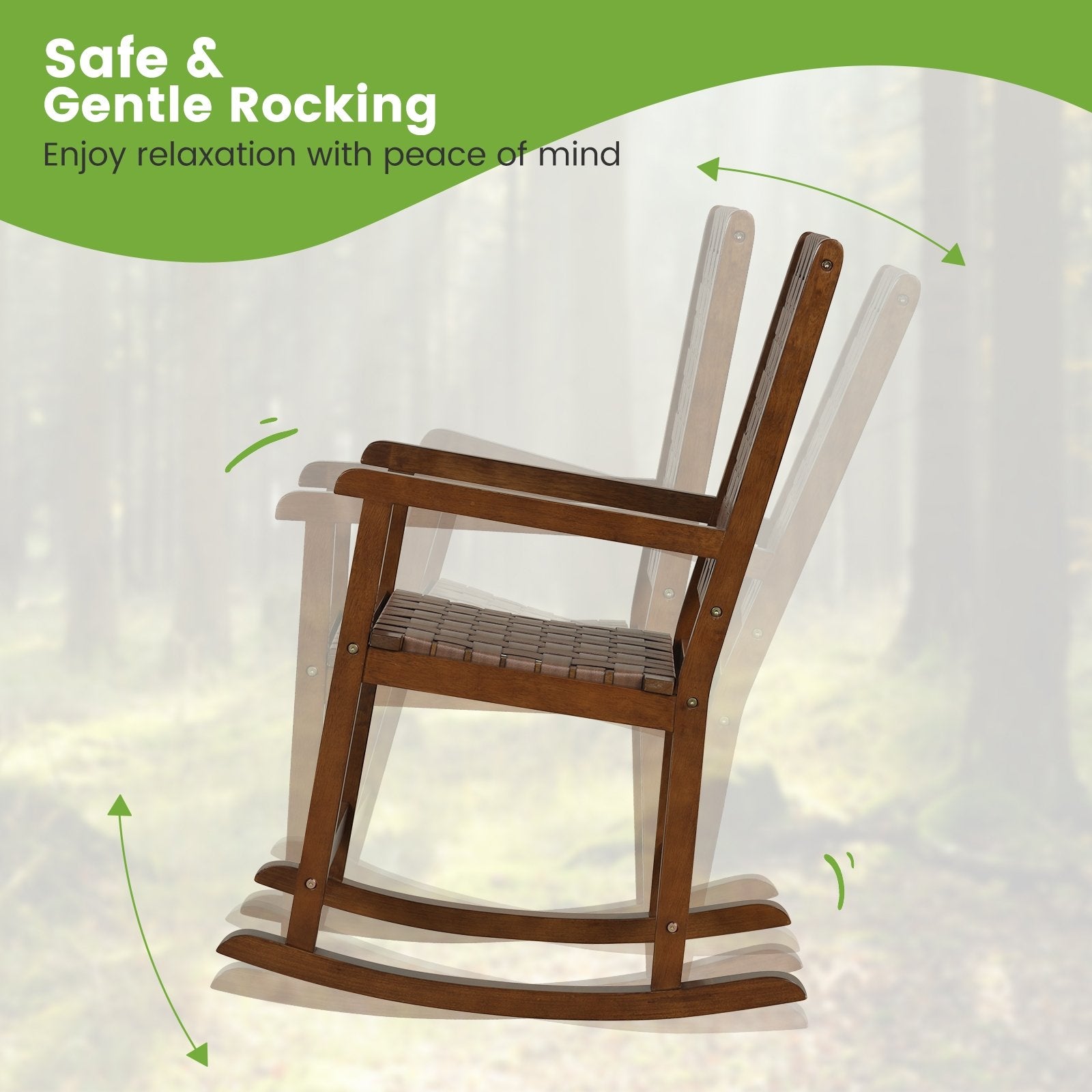 Patio Wood Rocking Chair with PU Seat and Rubber Wood Frame, Brown at Gallery Canada