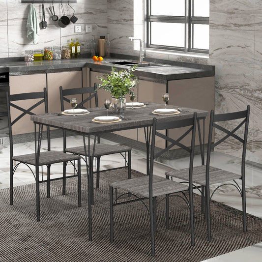 5 Piece Dining Table Set, Metal Frame, Gray