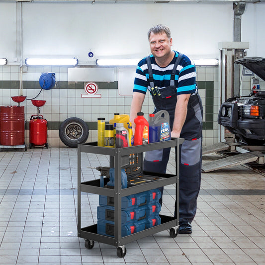 3-Tier Metal Utility Cart, 2 Lockable Wheels, Black