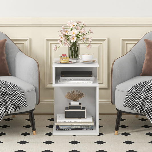 S-Shaped Side Table, 2 Open Compartments, White Nightstands White at Gallery Canada