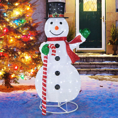5 Feet Pop-up Christmas Snowman with 180 LED Lights, White