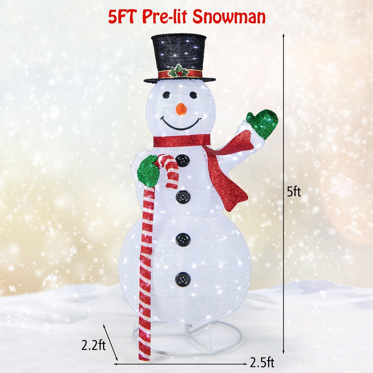 5 Feet Pop-up Christmas Snowman with 180 LED Lights, White
