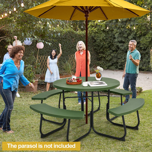 8-Person Picnic Table With Bench Set, Umbrella Hole, Green Picnic Tables Green at Gallery Canada