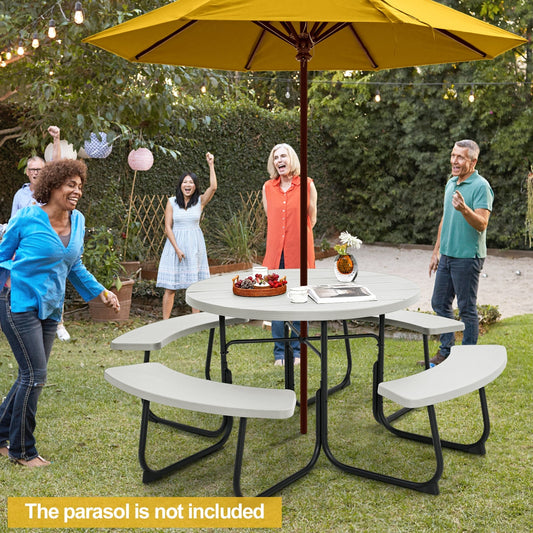 8-Person Picnic Table With Bench Set, Umbrella Hole, White Picnic Tables White at Gallery Canada
