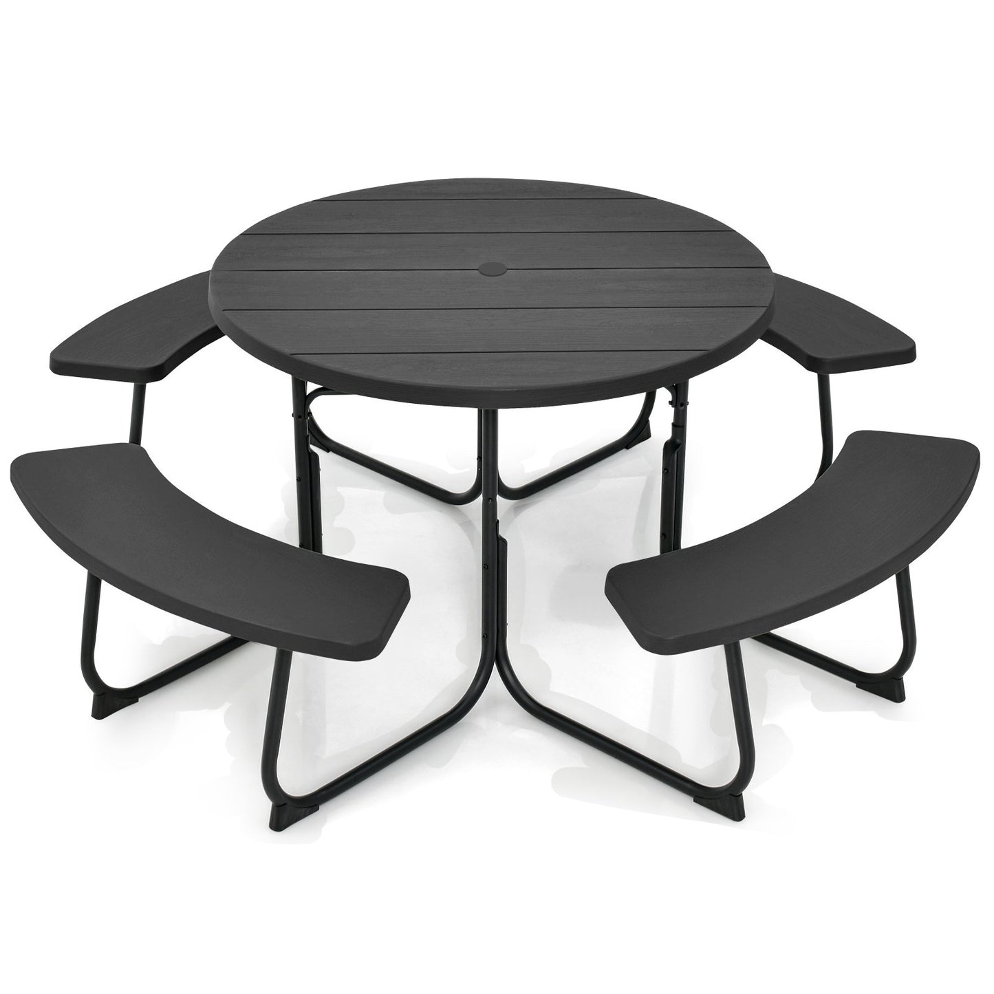 8-Person Outdoor Picnic Table and Bench Set with Umbrella Hole, Black