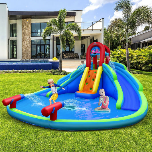 Inflatable Waterslide Bounce House, Upgraded Handrail, No Blower, Blue