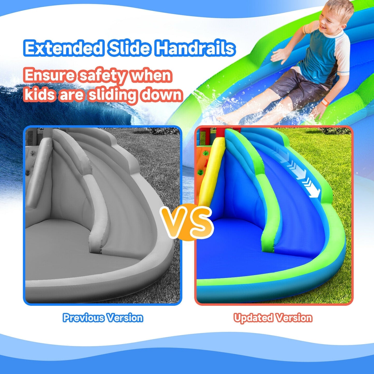 Inflatable Waterslide Bounce House with Upgraded Handrail without Blower, Blue Bounce House at Gallery Canada