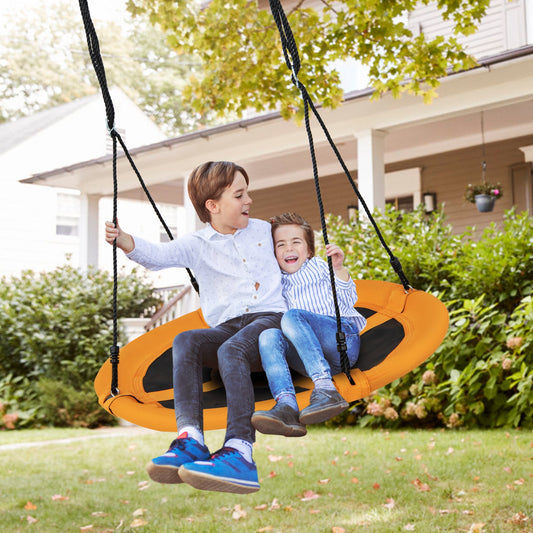40 Inches Saucer Tree Swing, Round, Adjustable Ropes, Yellow Swing & Playsets Yellow at Gallery Canada