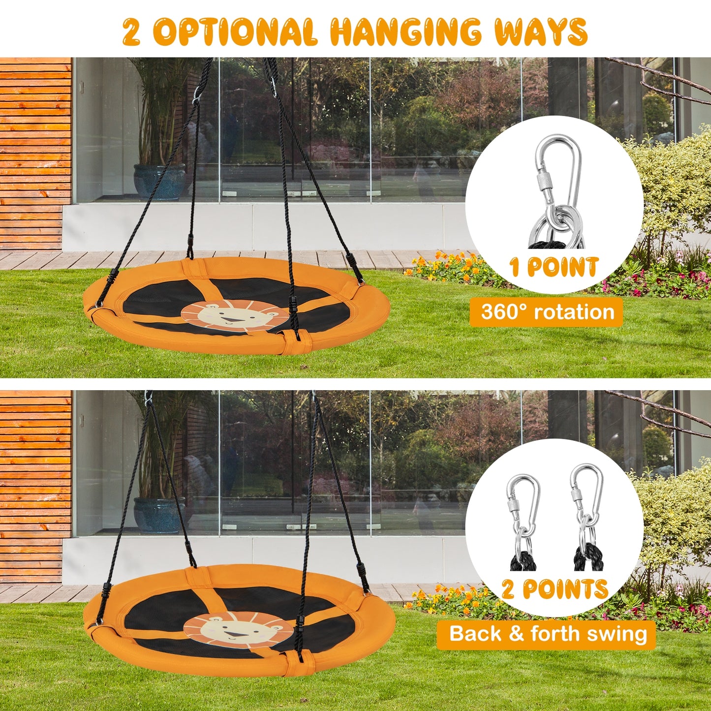 40 Inches Saucer Tree Swing, Round, Adjustable Ropes, Yellow Swing & Playsets at Gallery Canada