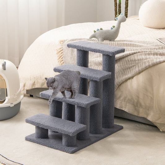 24 Inch Pet Stairs, Carpeted Ladder Ramp, Cat Tree Climber, Gray