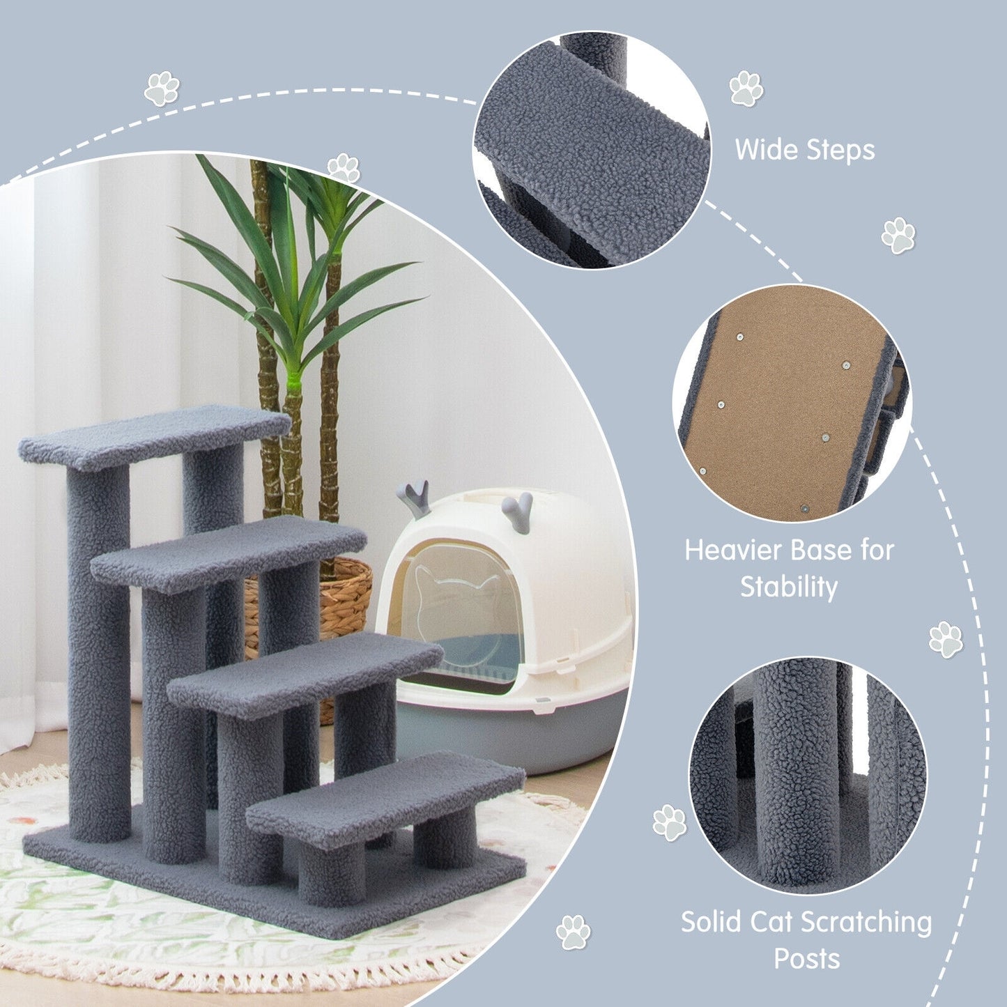 24 Inch Pet Stairs, Carpeted Ladder Ramp, Cat Tree Climber, Gray Cat Trees Condos & Scratchers at Gallery Canada
