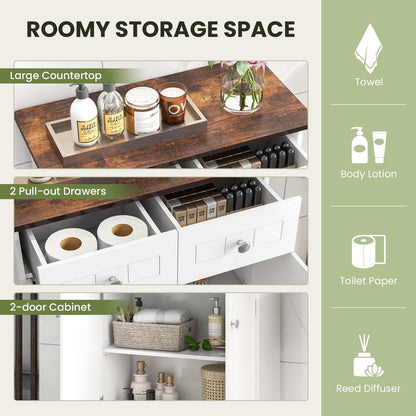 Freestanding Bathroom Floor Cabinet Storage Organizer with 2 Drawers, White