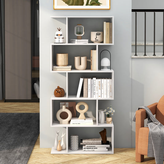5-Tier Bookshelf, Anti-Toppling Device, White Bookcases White at Gallery Canada