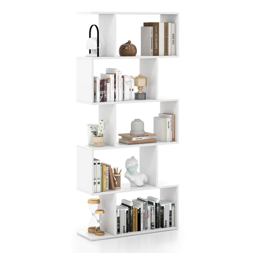 5-Tier Bookshelf with Anti-Toppling Device for Living Room Home Office, White
