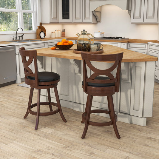 24 Inch Swivel Bar Stools, Set Of 2, Soft Cushion, Hollow Backrest, Brown Bar Stools Rustic Brown at Gallery Canada