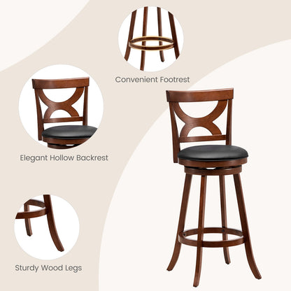 Swivel Bar Stools Set of 2 with Soft Cushion and Elegant Hollow Backrest-29 inches, Rustic Brown