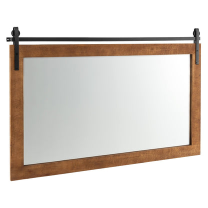 40 Inch x 26 Inch Rectangle Barn Door Style Wall Mounted Mirror with Solid Wood Frame and Metal Bracket, Brown
