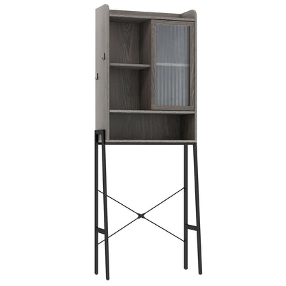 Over the Toilet Storage Cabinet with Sliding Acrylic Door and Adjustable Shelves, Gray