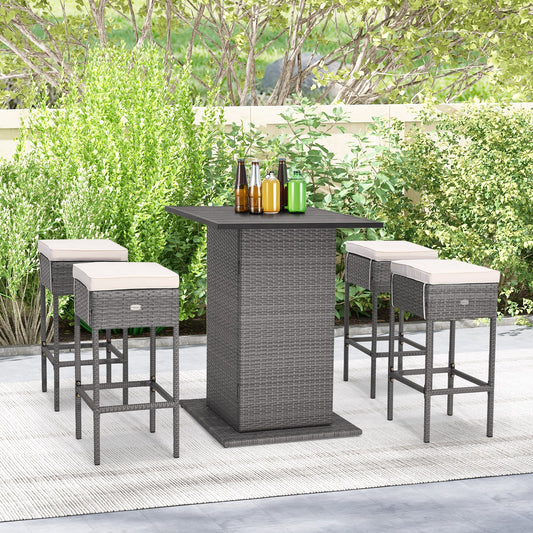 5 Piece Wicker Bar Table Set, Hidden Storage Shelves, Beige Patio Bar Furniture Beige at Gallery Canada