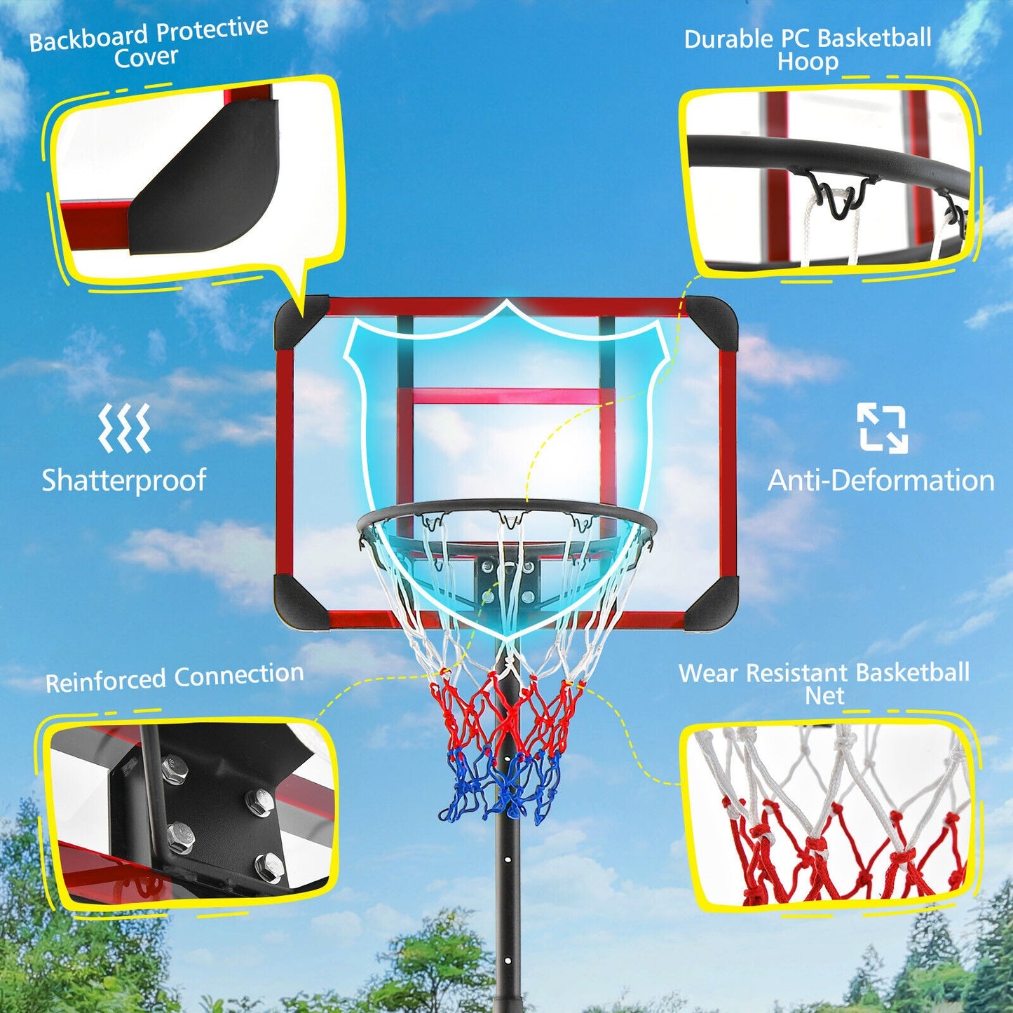 Basketball Hoop Stand, 5 Feet-6.8 Feet Height Adjustable, Black Sport Equipments at Gallery Canada