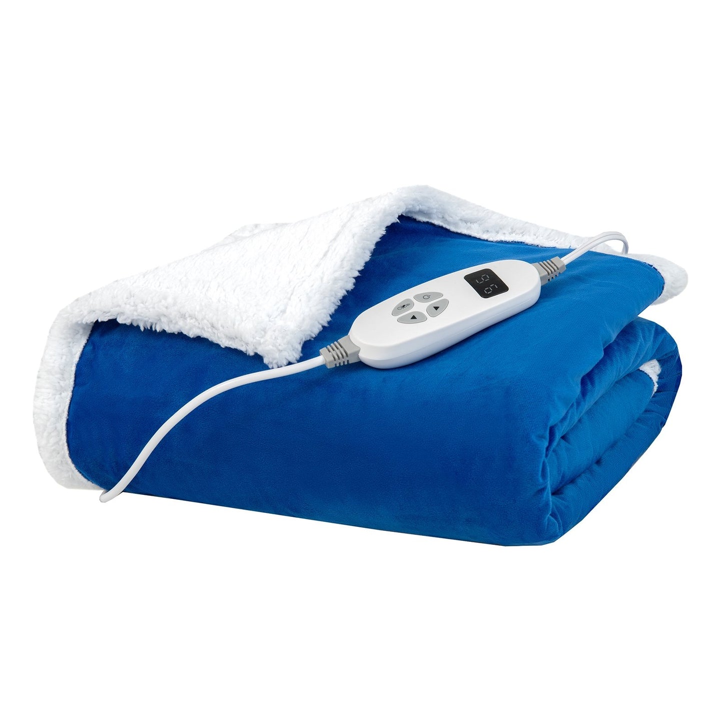 Heated Electric Blanket Throw with 10 Heat Levels, Blue