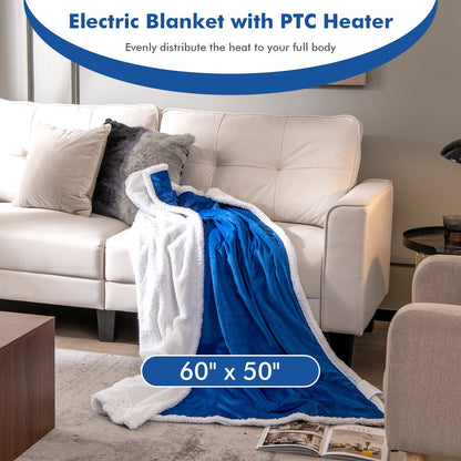 Heated Electric Blanket Throw with 10 Heat Levels, Blue