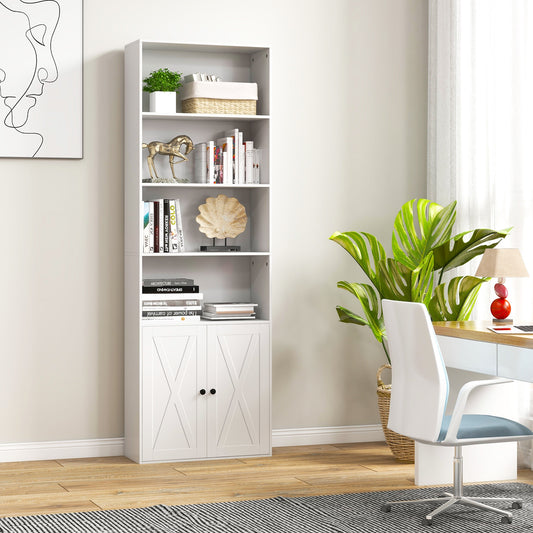 71 Inch Bookshelf, 6 Shelves, 2-Door Cabinet, White Bookcases White at Gallery Canada