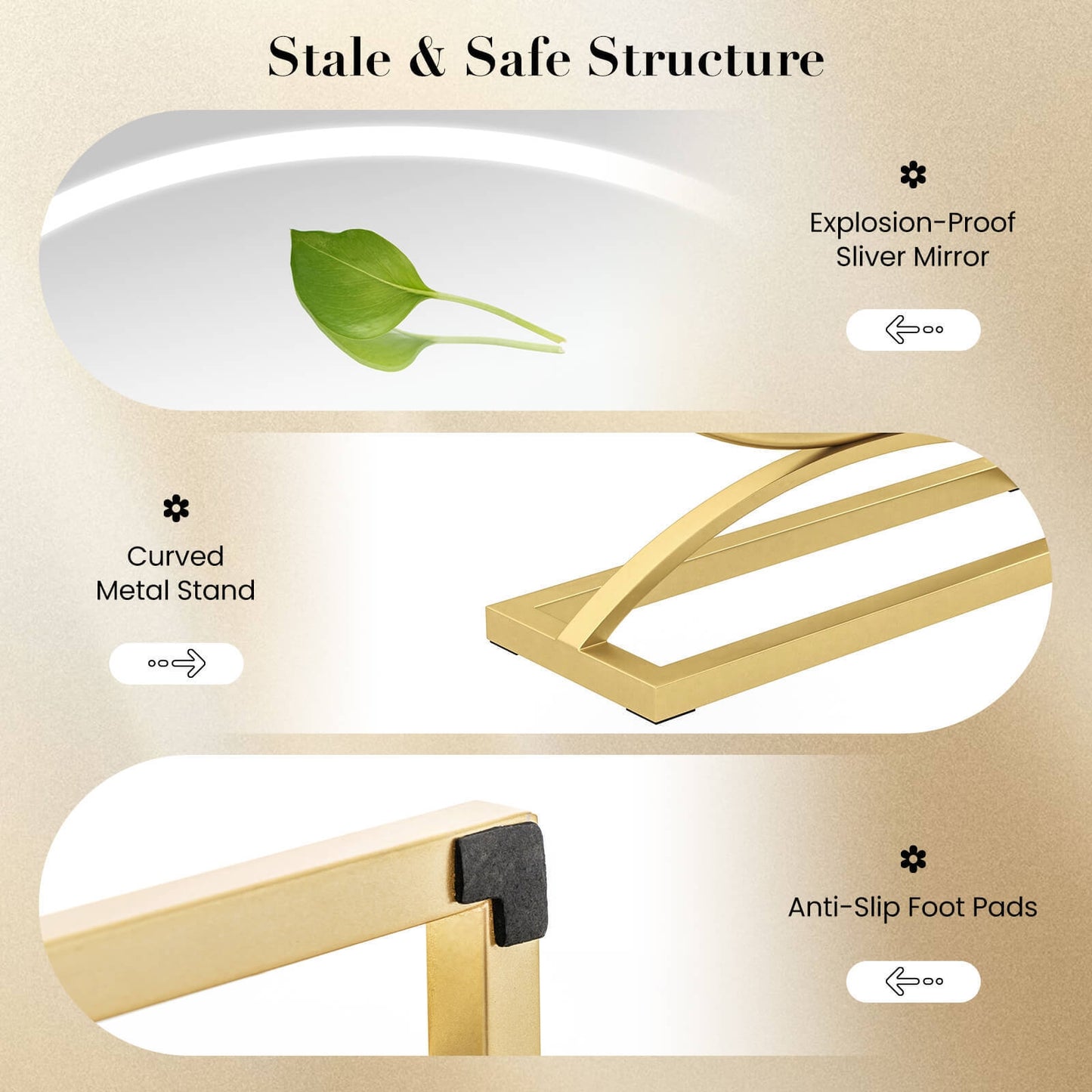 16 Inch Round Makeup Vanity Mirror with 3 Color Dimmable LED Lighting, Golden Mirrors at Gallery Canada